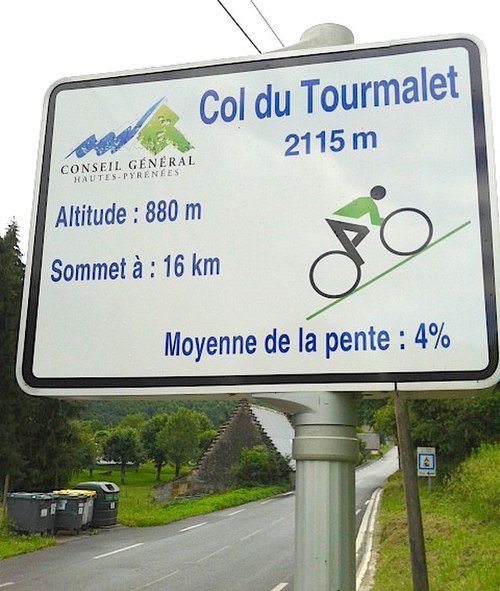 One of the mountain pass cycling milestones along the ascent from Sainte-Marie-de-Campan