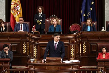 Pedro Sánchez giving a speech in the Congress of Deputies