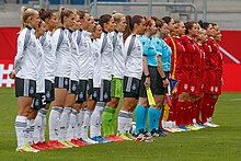 The national teams of Germany and Serbia in the qualifiers 2021. 2021-09-21 Fussball, Frauen, Landerspiel, Deutschland - Serbien 1DX 4723 by Stepro.jpg