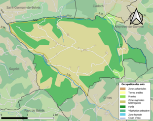 Barevná mapa znázorňující využití půdy.