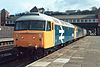 Two Sulzer-engined British Rail Class 47 locomotives with a passenger train at Bangor in 1987