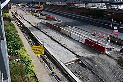 Progress on a segregated lane of traffic along Castle Street on the A63, Kingston upon Hull. This intends to provide a straight means of access to Princes Dock Street and/or Lowgate for traffic coming from the Ferensway junction.