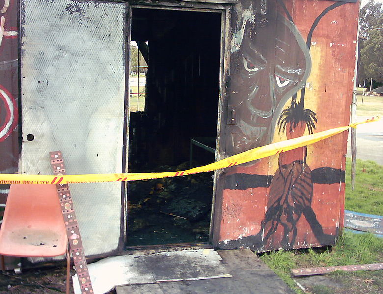 File:Aborigina tent embassy burnt.jpg