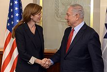 Power with Israeli Prime Minister Benjamin Netanyahu at his office in Jerusalem, February 15, 2016 Ambassador Samantha Power Meets Israeli Prime Minister Benjamin (24721851749).jpg