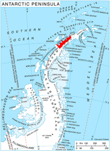 Location of Danco Coast on Antarctic Peninsula.