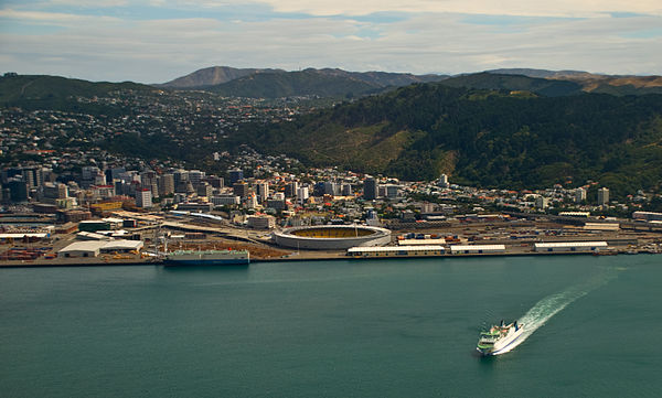 Thorndon in front of Kelburn and Te Ahumairangi Hill. Karori in the distance