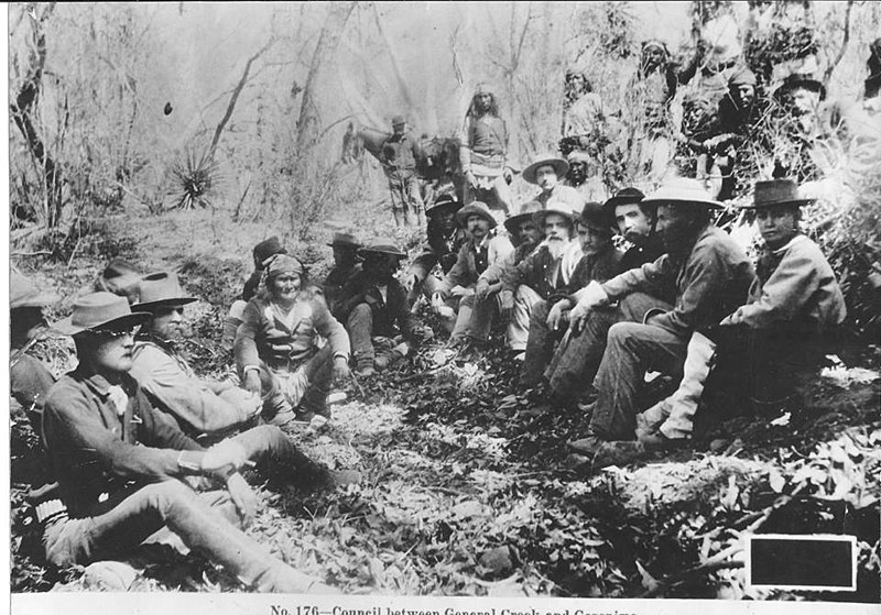 File:Apaches sit down with General Crook, Fort Bowie National Historic Site, 1886. (87e9aaa9b778401484f0e2e67a2e5c5f).jpg