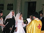 Arbereshe Albanian couple during marriage in an Italo-Greek Catholic Church rite. Arberesh Byzantine Catholic wedding.jpg