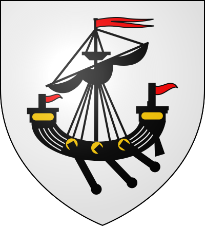 Arms of feudal Earls of Arran: Argent, a lymphad with the sails furled proper flagged gules. Arran arms.svg