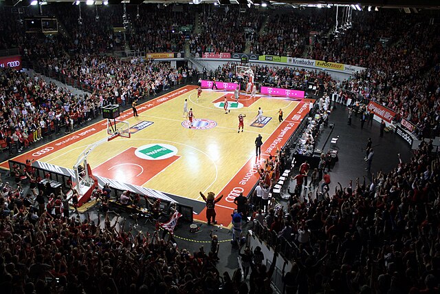 Inside view (in 2014) of the Rudi-Sedlmayer-Halle, where the 1972 Olympic men's basketball final was played