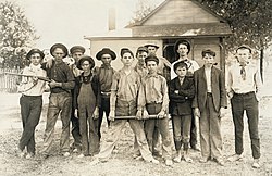 Baseball team composed mostly of child workers from a glass factory. Photograph by Lewis Hine, 1908. Baseball glass workers2.jpg