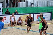 Deutsch: Beachhandball Europameisterschaften 2019 (Beach handball Euro); Tag 3: 4. Juli 2019 – Männer, Platzierungsrunde Gruppe III, Slowenien-Türkei 0:2 (18:18, 22:23) English: Beach handball Euro; Day 3: 4 July 2019 – Men Consolation Round Group III – Slovenia-Turkey 0:2 (18:18, 22:23)