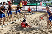 Deutsch: Beachhandball Europameisterschaften 2019 (Beach handball Euro); Tag 1: 2. Juli 2019 – Männer, Vorrunde Gruppe D, Frankreich-Montenegro 2:0 (19:7, 18:9) English: Beach handball Euro; Day 1: 2 July 2019 – Men Preliminary Round Group D – France-Montenegro 2:0 (19:7, 18:9)