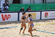 Deutsch: Beachhandball Europameisterschaften 2019 (Beach handball Euro); Tag 2: 3. Juli 2019 – Frauen, Vorrunde Gruppe C, Spanien-Griechenland 2:1 (12:20, 18:16; 8:2) English: Beach handball Euro; Day 2: 3 July 2019 – Women Preliminary Round Group C – Spain-Greece 2:1 (12:20, 18:16; 8:2)