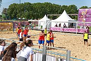 Deutsch: Beachhandball bei den Olympischen Jugendspielen 2018; Tag 3, 9. Oktober 2018; Jungs, Vorrunde, Gruppe A - Ungarn-Thailand 2:1 English: Beach handball at the 2018 Summer Youth Olympics at 9 October 2018 – Girls Preliminary Round Group A‎ – Hungary-Thailand 2:1