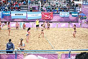 Deutsch: Beachhandball bei den Olympischen Jugendspielen 2018; Tag 6, 12. Oktober 2018; Mädchen, Hauptrundenspiel – Chinese Taipei (Taiwan)-Argentinien 1:2 English: Beach handball at the 2018 Summer Youth Olympics at 12 October 2018 – Girls Main Round – Chinese Taipei (Taiwan)-Argentina 1:2