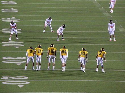 California lines up to attempt an onside kick against Oregon State in a November 2009 American football game. Oregon State recovered the ball.