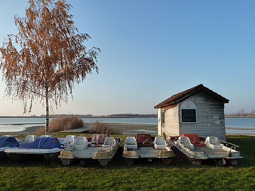 Hut for hiring boats to tourists in St. Andrä am Zicksee, Burgenland, Austria.