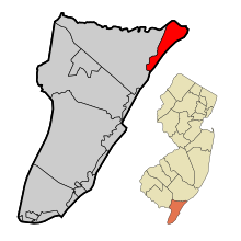 Cape May County New Jersey Sisältää ja rekisteröimättömät alueet Ocean City Highlighted.svg