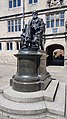 Charles Darwin statue outside Shrewsbury public library.