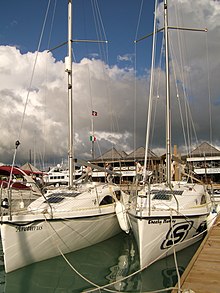 Michael Perham sailed across the Atlantic in Cheeky Monkey (pictured on the right) at the age of 14. CheekyMonkeyTransAtlantic.JPG