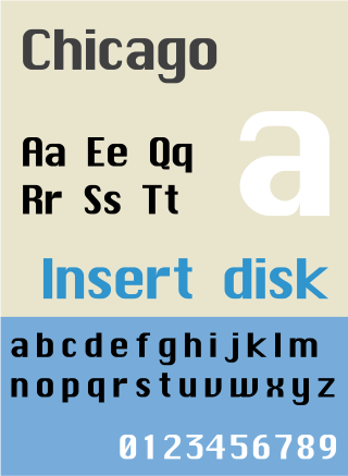 <span class="mw-page-title-main">Chicago (typeface)</span> Sans-serif typeface designed by Susan Kare for Apple Computer.