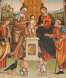 Gesù Bambino tra la Madonna, i SS. Anna, Gioacchino, Giovanni Evangelista, Chiesa di Santa Maria del Carmine (Pavia)