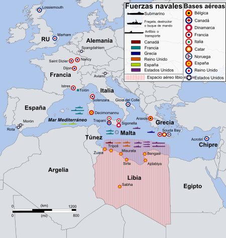 Fail:Coalition action against Libya-es.svg