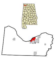 Obszary Colbert County Alabama Incorporated i Unincorporated Sheffield Highlighted.svg