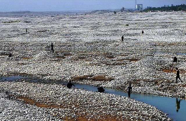 Collecting jade in the White Jade River near Khotan