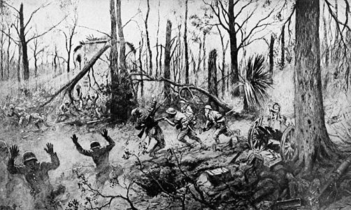 Marines américains au bois de Belleau, dessin pour la Collier's Encyclopedia (1921).