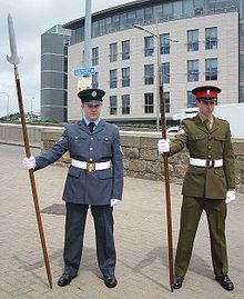 Cadets during commemorations in Jersey 2013. Showing the RAF Section No. 1 uniform (left) and Army Section No. 2 uniform (right) Commemoration de l'Appel du 18 Juin 1940 Saint Helier Jersey 18 juin 2013 5.jpg