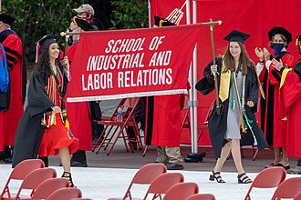 ILR banner at Commencement, 2021 Cornell ILR 2021 Commencement.jpg