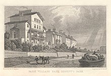 Park Village East from the Cumberland Arm. From an original study by Thomas Hosmer Shepherd (1793-1864), pub 1831. Produced from Shepherd's series "Metropolitan Improvements; or London in the Nineteenth Century". Cumberland-Arm.jpg