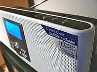 A typical DAB digital radio receiver with the Digital Radio Development Bureau DAB digital radio marketing logo DAB Digital Radio.jpg