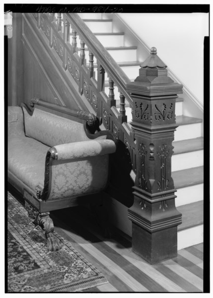 File:DETAIL OF NEWEL POST AND BALUSTRADE, STAIRWAY, CENTER HALL FIRST FLOOR, LOOKING NORTHWEST - Bowling Heights, 3610 Old Crain Highway, Upper Marlboro, Prince George's County, MD HABS MD,17-MARBU,8-20.tif