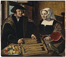 Backgammon is a game of skill. Strategy can give players advantages, but there is also an element of chance. Double portrait of a husband and wife by Jan Sanders van Hemessen.jpg