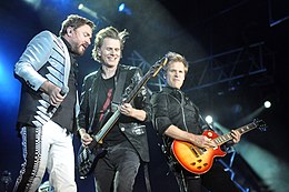 I Duran Duran live nel 2012 con il nuovo chitarrista Dom Drown (a destra).