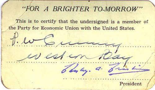 An Economic Union Party Membership Card. Economic Union Party Membership Card 1947.jpg