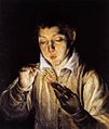 "A Boy Blowing on an Ember to Light a Candle" by El Greco, exposed at Capodimonte Museum