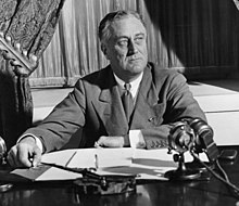 President Franklin Delano Roosevelt prohibited racial discrimination in the military. FDRfiresidechat2.jpg