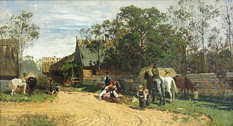 Polnisches Dorf, 1874 (WVZ F0127), Öl auf Leinwand, 71 × 128 cm, Städtisches Museum Flensburg