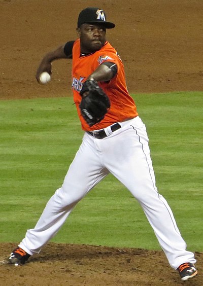 Rodney pitching for the Miami Marlins in 2016