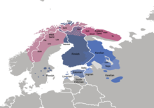 Карта распространения финно-саамских языков