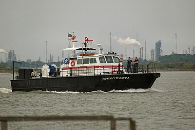 Fireboat Howard T. Tellepsen in the Houston Ship Channel. Fireboat Howard T. Tellepsen in the Houston Channel -f.jpg
