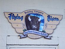 Signage for the Flying Bison Brewing Company above the rear entrance to their brewery Flying Bison Sign.JPG