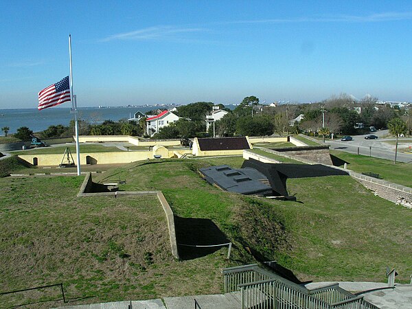 Fort Moultrie in December 2006. The United States flag is at half-staff because of Gerald R. Ford's death.