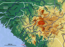 Karte des Fouta Djallon mit den wichtigsten Flüssen