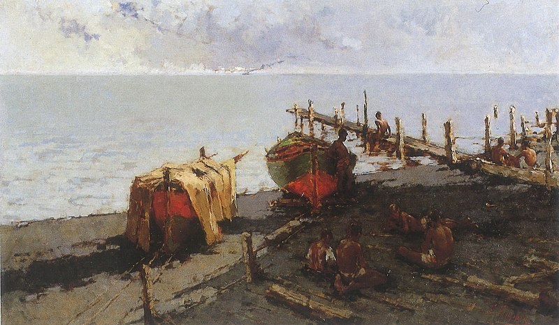 File:Francesco Filippini, Bagnanti sulla spiaggia, 1881, Marina di Napoli, Olio su tela, 74 x 125 cm.jpg