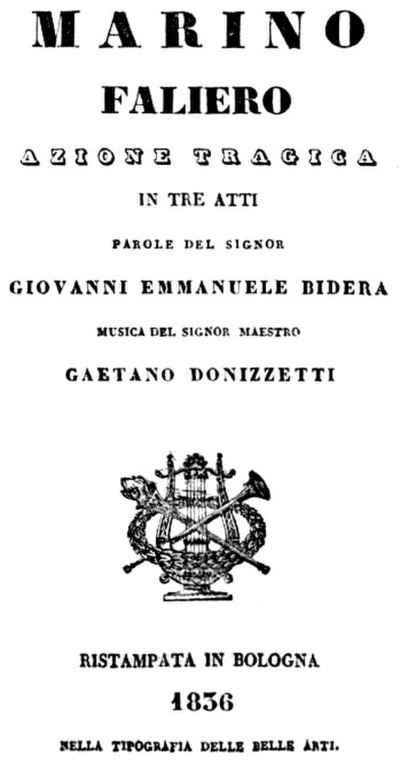 Title page of a libretto, Bologna 1836